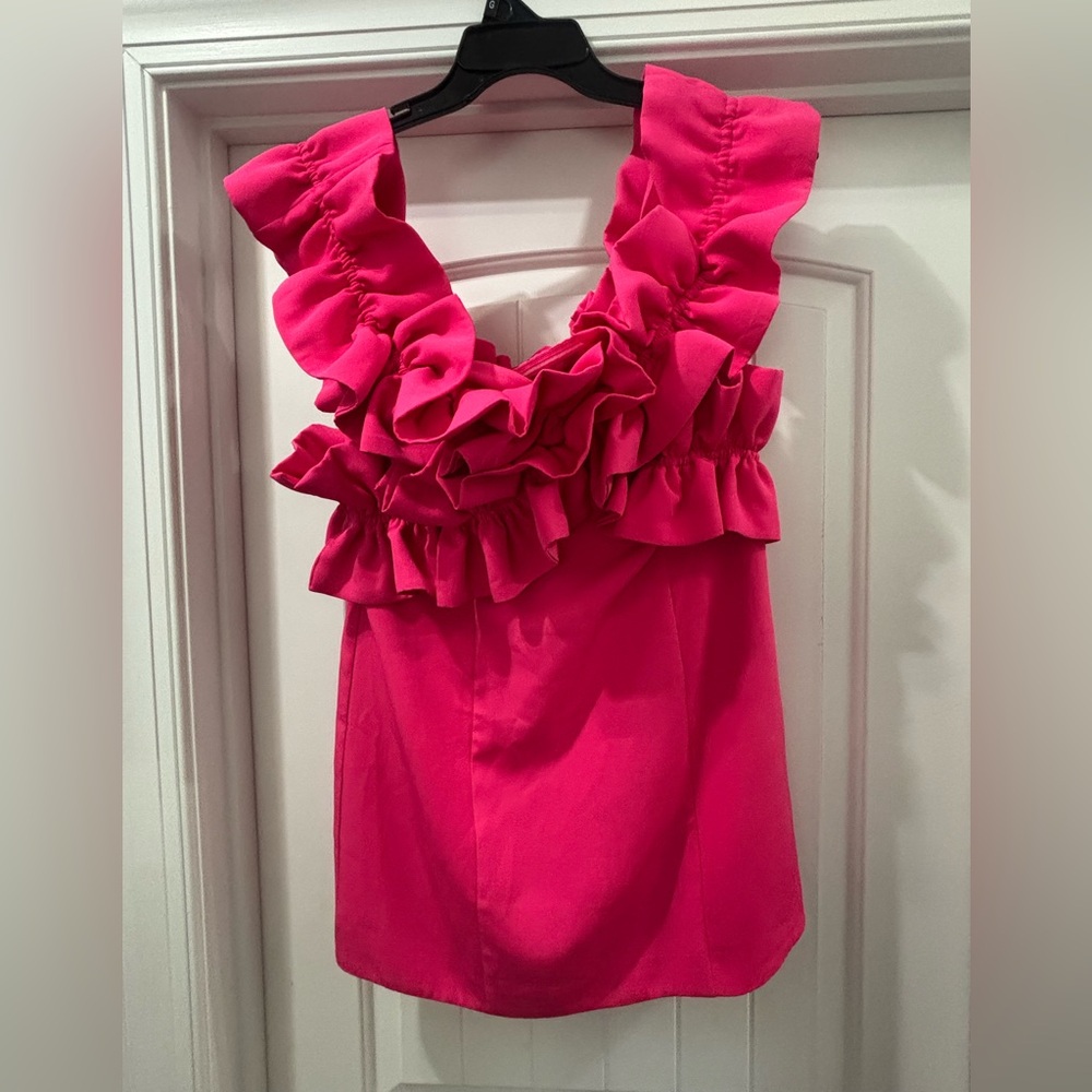 Ruffled Sleeveless Dress in Hot Pink
